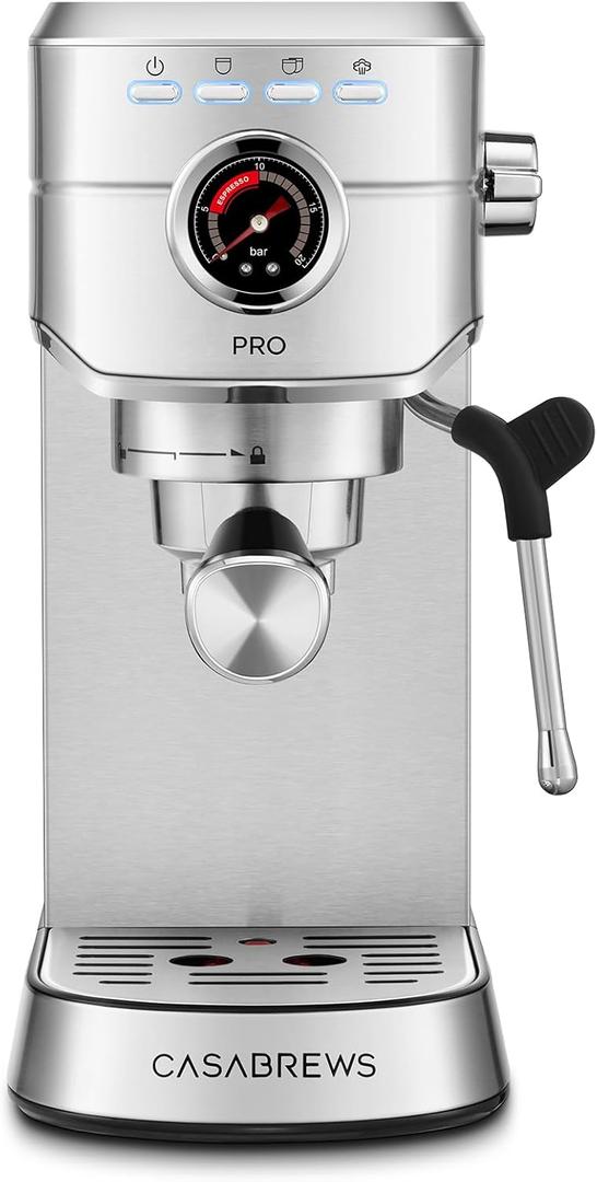 CASABREWS 5418 PRO Espresso Machine 20 Bar, Upgraded Espresso Maker with Powerful Steam Milk Frother, Stainless Steel Coffee Machine with Fast Heating System for Cappuccino, Latte, Silver