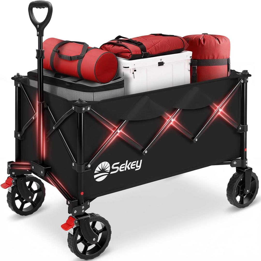 Sekey Collapsible Foldable Wagon with 300lbs Weight Capacity, Heavy Duty Folding Wagon Cart with Big All-Terrain Wheels.Black