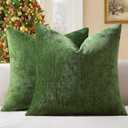 decorUhome Chenille Moss Green Christmas Throw Pillow Covers 18x18 Inch Set of 2, Decorative Soft Couch Pillow Covers Solid Dyed Accent Farmhouse Neutral Square Pillow Cases for Sofa