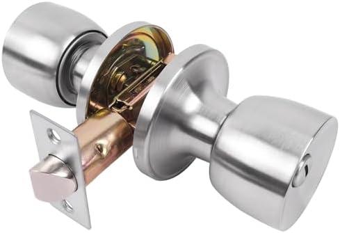 GSCHENGZHI Satin Nickel Privacy Door Knob with Lock, Interior Bedroom & Bathroom Door Hardware & Locks - 1Pack Silver Door Knob