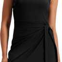 JOYSPELS Athletic Tennis Dress Spring Summer Workout Wide U Neck Built-in Shorts Casual Golf Wrap Skort Dress (Black)
