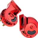 2PCS Train Horn for Truck, 12V 300dB Super Loud Waterproof Double Horn, Air Electric Snail Horn for Car, Truck, Motorcycle, Bike & Boat, Red