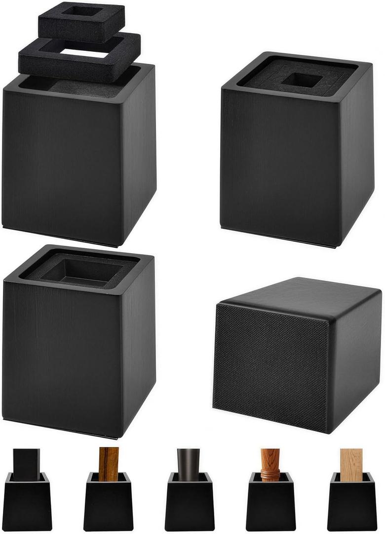 Bed Risers Heavy Duty, 5" H(Inner 4" H), 1" Raised Edge, Loading 2500 lbs, for King Queen Twin Full Bed Frame, 4 Pack Wooden Furniture Legs Risers for Couch Desk Table TV Cabinet, Black