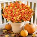 Alupssuc 20 Bundles Artificial Fall Flowers for Outdoors Decoration, Faux Pansies Fake Mums Flowers Plants, UV Resistant No Fade Realistic Silk Pansy for Porch Planter Garden Patio Yard, Autumn Orange