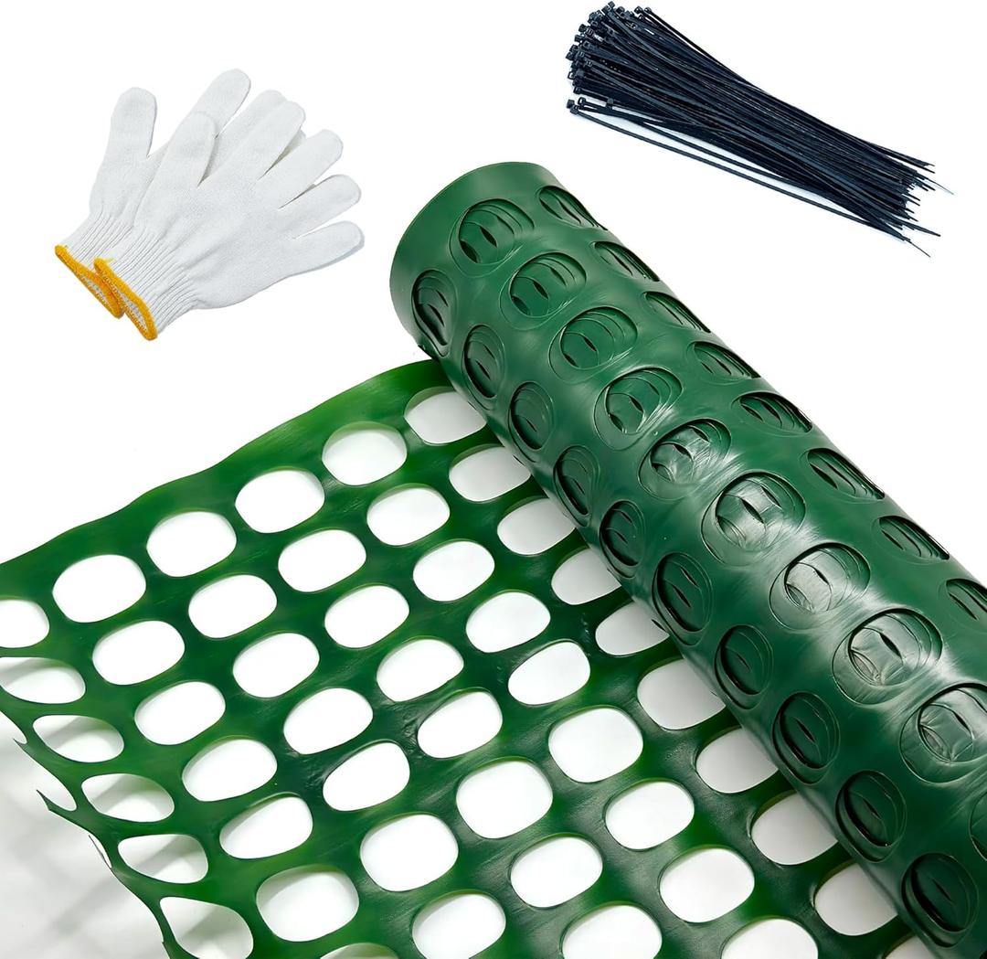 Safety Fence Garden Netting Roll 4 X 100 Feet with Zip Ties, Temporary Reusable Plastic Mesh Fencing Netting for Snow Fence, Animal Barrier, etc. (4' X 100 SW, Green)