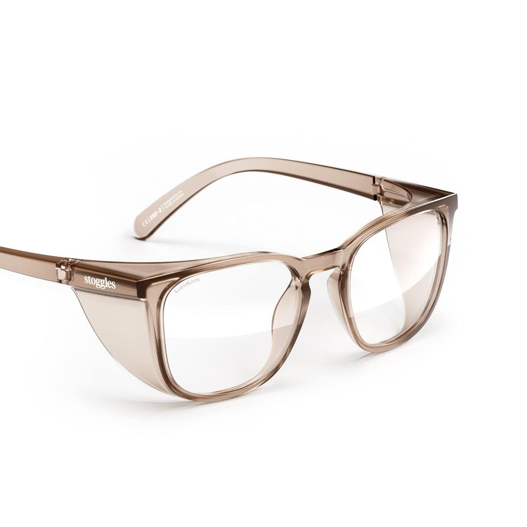 Stoggles Square Z87.1 Certified Polycarbonate Safety Glasses, Scratch & Shatter-Proof, Blue-Light & UV Blocking Lens, Top & Side Shields, Anti-Fog Dip Coated, Durable, Protective & Stylish Eyewear (Medium, Cold Brew)