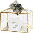 Gold Brass & Glass Wedding Card Box with Heart-Shaped Lock & Slot, Clear Envelope Holder for Reception, Secure Cash Gift Storage Box for Wedding Party, Geometric Handmade Lock Box with 2 Keys