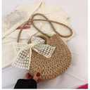 Hand - woven straw tote bags with bow decorations. They have shoulder straps, are convenient and compact, and are stylish small backpacks. They are suitable for vacations, dinners, beaches, camping