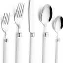 ANNOVA Silverware Set 20 Pieces Cutlery Stainless Steel Colorful Fun Handle Flatware Service for 4 - Dinner Knife, Dinner Fork, Salad fork, Dinner Spoon, Dessert Spoon (White, 20 Pieces)