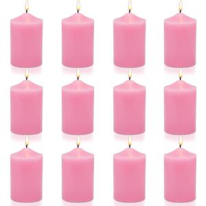 12 Pack 2x3 Inch Pink Pillar Candles for Romantic Valentine's Day, Unscented Column Candles for Home Restaurants Spa Church Weddings, Smokeless Dripless and Clean Burning Emergency Candle