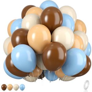 Blue and Brown Balloons, 12inch Bear Balloons Pastel Blue Beige Brown Latex Ballons, Baby Blue Cream Coffee Party Balloon For Teddy Bear Birthday Baby Shower Decorations