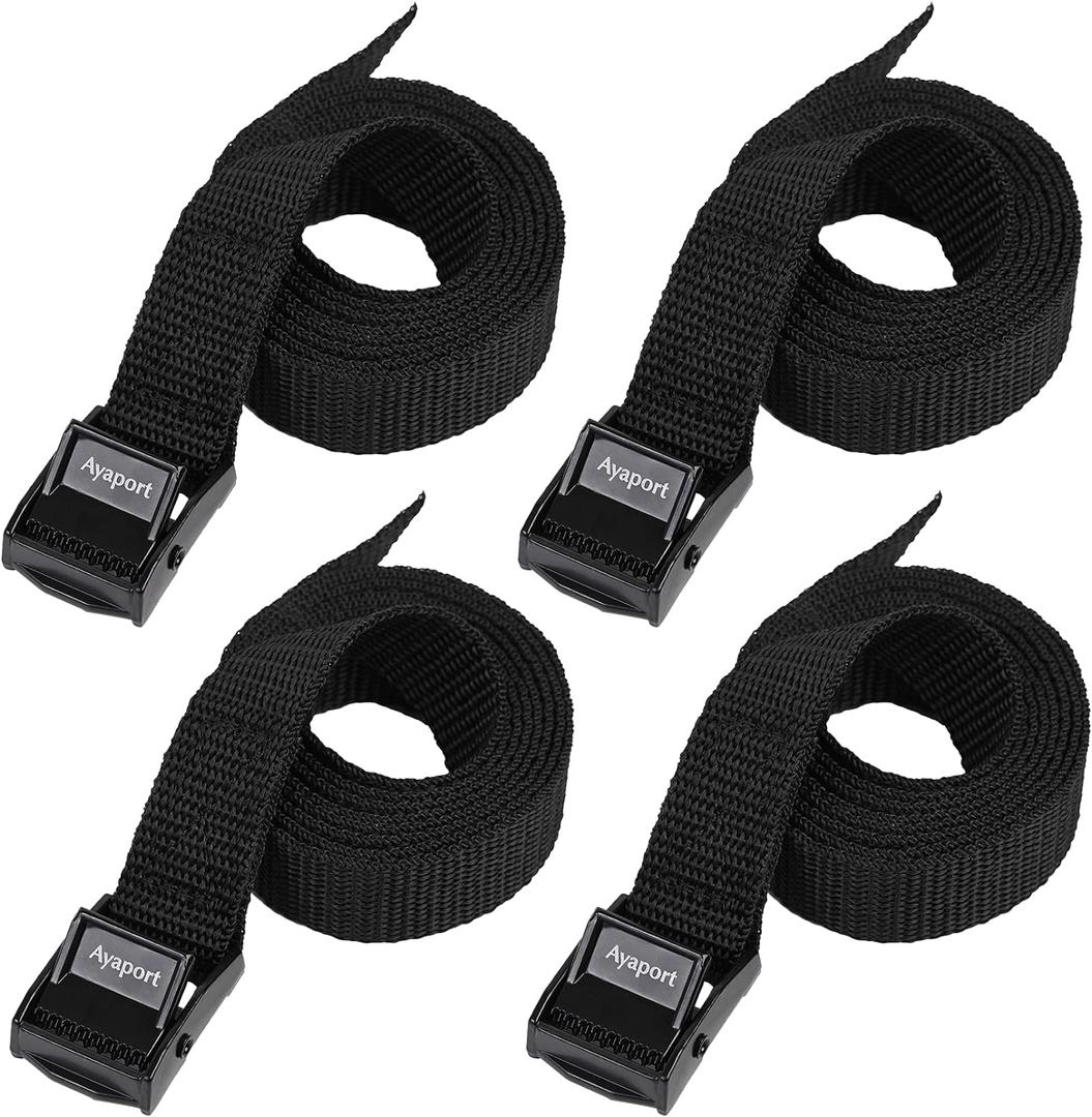 Ayaport Lashing Straps with Buckles Adjustable Cam Buckle Tie Down Cinch Strap for Packing Black 4 Pack (0.75'' x 6')