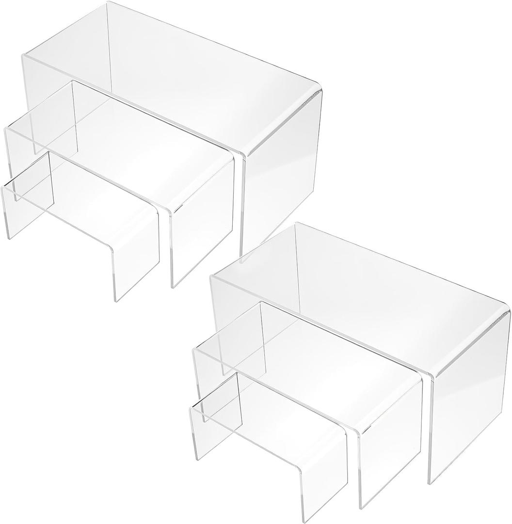 Chuangdi 2 Sets Acrylic Display Risers, Product Stand, Jewelry Display Riser Shelf Showcase Fixtures for Dessert Cupcake Candy Figure Treat Action Showcase(Clear,Large Set)