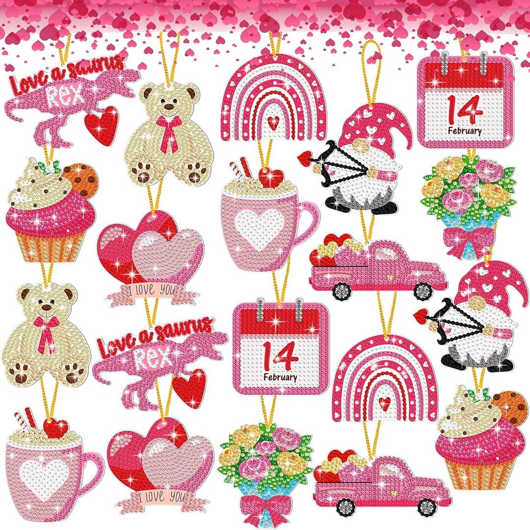 Jetec 20 Pcs Valentine's Day Diamond Painting Keychain Kits 5D DIY Diamond Art Keychain Ornaments Romantic Art Key Ring Pendant Crafts Accessories for Valentine Party Decor Gifts (Pink)