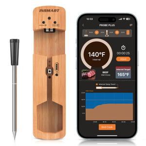INSMART Wireless Meat Thermometer - Bluetooth Meat Probe for Grilling & Smoker Temp Spike Cooking