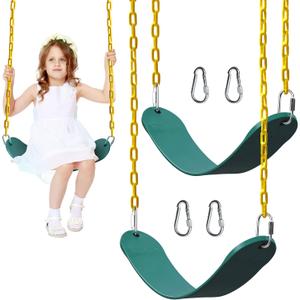 PACEARTH 2 Pack Swings Seats Holds 660lbs with 68.9 inch Anti-Rust Chains Plastic Coated 23.6 inch Tree Hanging Straps and Locking Buckles Playground Swing Set Accessories Replacement - Green