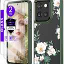 for Motorola Moto G Stylus 5G 2025 Case+Tempered Glass Screen Protector, Military Grade Protective Slim Soft TPU + Hard PC, Girls Women Crystal Clear Flower Pattern Case Cover (Magnolia)