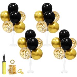 ZJDHPTY Graduation Decorations 2026,4 Set Balloon Stand with Pump and Balloons, Black and Gold Party Decorations for 40th 50th 60th 70th Birthday Retirement Wedding Anniversary New Year Party Supplies