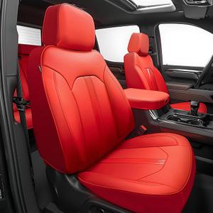 Fit for 2019-2025 Chevy Silverado 1500 & GMC Sierra 1500-Crew Cab,Custom Full Coverage Car Seat Cover,Faux Leather Seat Covers for Trucks,Luxury Comfortable Seat Covers for Cars(Full Set, Red)