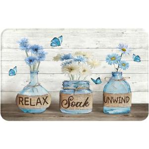 Bule Daisy Bath Mat Farmhouse Floral Bath Rug Non Slip Quick Dry Rustic Country Bathroom Mat Rug for Bathroom Kitchen Tub Shower Sink Outdoor 20"x31.5" (Blue Daisy)