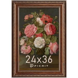 Picrit 24x36 Antique Gold Bronze Poster Frame, 2.75 Inch Wide Ornate Border Victorian Style - Wall Mountable Photo Frame for Gallery Art & Home Decor, 1 Pack