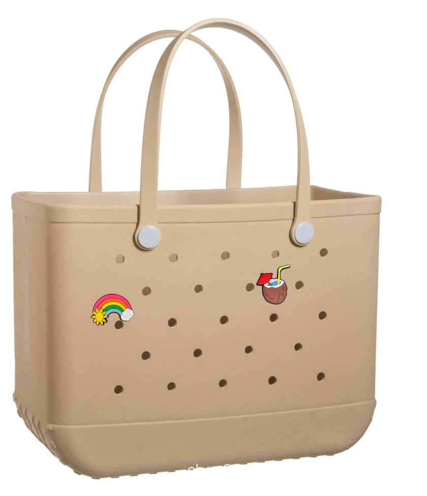 Beach Bag Rubber Tote Bag - Waterproof Travel Bag for Women Washable Tote Bag Handbag for Sports Beach Market Pool (X-Large, Beige)