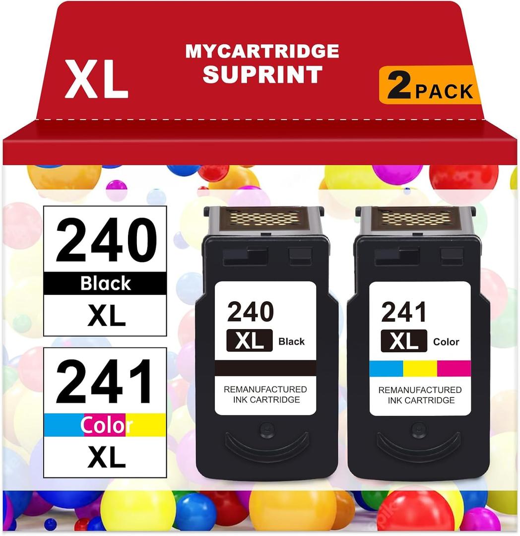 PG-240 XL/CL-241 XL Ink Cartridges Replacement for Canon 240XL 241XL Combo Pack 240 241 for Canon PIXMA MG3620 TS5120 MG3520 MG3600 MG3220 MX472 Printer (1 Black, 1 Tri-Color, 2 Pack)
