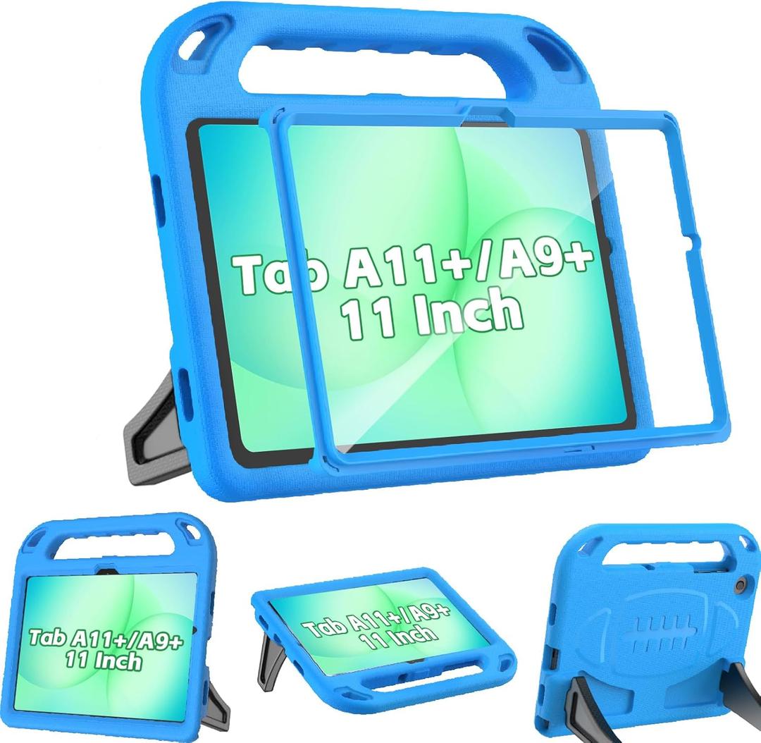 BMOUO Kids Case for Samsung Galaxy Tab A11+ Plus 11 2026/A9+ Plus 11 Inch 2023, with Screen Protector, Shockproof Lightweight Stand Handle Samsung Galaxy Tab A11 Plus/A9 Plus Case for Kids, Blue
