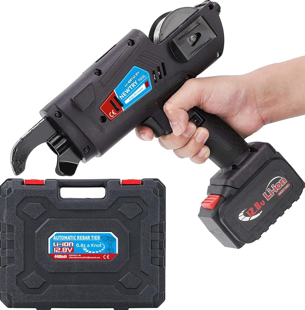 NEWTRY Rebar Tie Automatic Rebar Tier Gun 4400 MAh Steel Tying Machine 8-34mm Bar Tie Tool 0.31-1.33 Tightness Adjustable Rechargeable 12.8V
