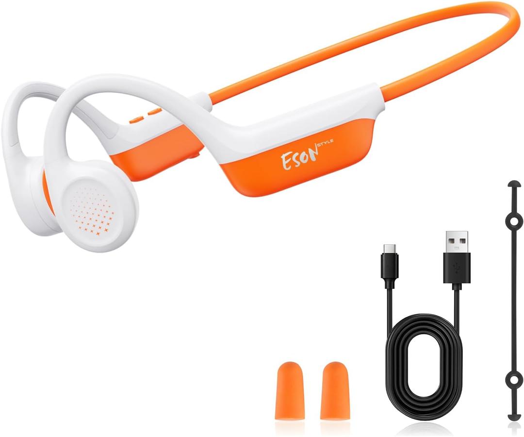 esonstyle Bone Conduction Headphones Bluetooth 6.0 - IPX7 Waterproof | Bone Conduction Earphones with Mic, 10H Play Time, Wireless Open Ear Earbuds for Running Walking Cycling (Orange)