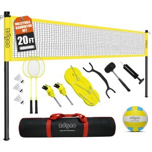 Zdgao Volleyball and Badminton Combo Set for Backyard - 20FT/32FT Volleyball/Badminton Net with Adjustable Height Pole,Anti-Sag System,Volley Ball, Badminton Racquets,Boundary Line and Carry Bag