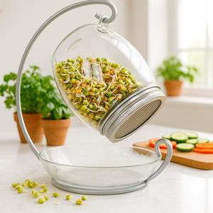 Premium Sprouting Jar Kit - Unique 30 oz Wide Mouth Sprouting Jar, Stand, Tray and 316 Stainless Screen Lid | Decorative Indoor Seed Sprouter and Germinator (1 Kit)