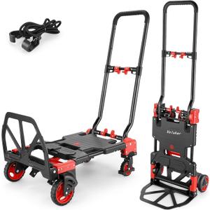 330LB Folding Hand Truck Moving Dolly, Hand Trucks Heavy Duty Combination of 4 Wheels and 2 Wheels Convertible Dolly Cart with Retractable Handle Dolly for Moving Office Carts