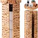 Wicker Toilet Paper Holder with Lid, Woven Paper Roll Holder Boho Rattan Toilet Papers Roll Stand for Bathroom Organizer and Storage Farmhouse Tissue Storage for 3 Mega Rolls(Water Hyacinth)