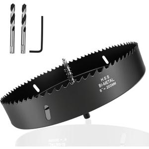 Hole Saw 8-inch Metal Hole Saw Kit Set Bi-Metal Hole Cutter Drill Bit with Sharp Teeth for Drilling Holes in Wood, Plastic, Drywall, PVC Boards (Black)
