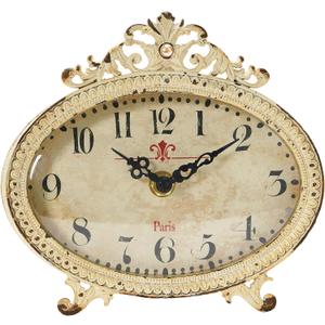 Creative Co-Op Distressed Pewter Mantel Clock, Cream