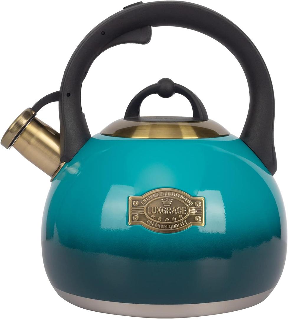 Luxgrace Tea Kettle Stovetop Whistling Kettle Teapot, Food Grade Stainless Steel Teakettle for Stove Top with Heat Proof Ergonomic Handle, 3.1 Quart Tea Pot, Blue
