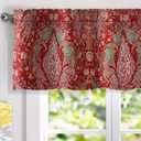 DriftAway Christopher Peacock Floral Pattern Thermal Insulated Blackout Window Curtain Valance Rod Pocket 2 Layers 52 Inch by 18 Inch Plus 2 Inch Header Red