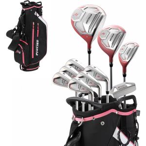 Precise M8 15-Piece Womens Golf Club Full Set, Driver, Wood, Hybrid, Irons, Putter & Stand Bag, Lightweight & Durable Kevlar Graphite Shafts, Golf Clubs Women Right Handed, Regular & Petite Sizes