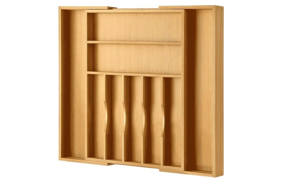 Large Premium Bamboo Silverware Organizer - Expandable Drawer Organizer & Utensil Organizer - 17"x19.7" Cutlery Tray with Dividers for Kitchen Utensils and Flatware (7-9 Slots) (Natural)
