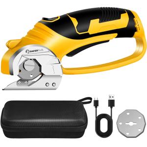 SakerPlus Cordless Electric Scissors, 4V Cardboard Cutter, Box Cutter - 2 Blades, 1 Storage Bag, Safety Lock & LED Light, Rechargeable Power Rotary Cutter for Box Carpet Fabric Plastic Leather (Rotary Cutter With Carrying Case (Standard))