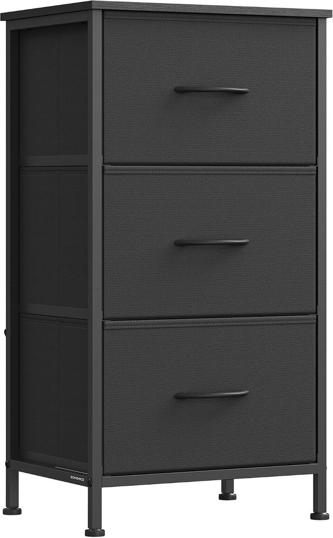 SONGMICS Dresser for Bedroom, Chest of Drawers, Steel, MDF, 3 Non-Woven Fabric Drawers, Storage Organizer Unit, Closet, Entryway, Ink Black and Ebony Black ULGS313B01S