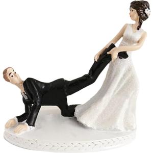 4.2 X 3.9 in Bride Dragging Groom Cake Topper, Funny Wedding Party Figurine Decor