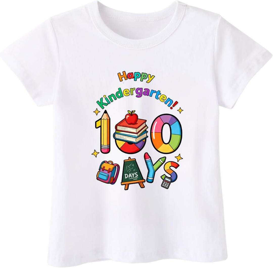 100 Days of School Shirt Kids  Boys Girls Toddler Happy 100th Day of School T-Shirt, Kindergarten 100 Day,3T-7T (5-6 Years)
