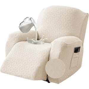 Gennia Waterproof Recliner Chair Cover,Stretch Reclining Sofa Covers with Pockets,Washable Lazy Boy Recliner Slipcovers,Leakproof Couch Protector for Kids, Pets, Dog and Cat (XL-Recliner, Beige)