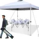 GREEN PARTY 10x10 ft Pop Up Canopy Tent, Easy Up Instant Outdoor Canopy with Vented Top, Straight Legs, Wheeled Carry Bag, 4 Ropes & 8 Stakes - White