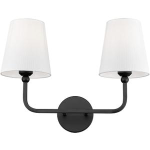 2-Light Bathroom Vanity Light Fixtures in Matte Black Finish, Modern Bedside Wall Sconces with Flared White Fabric Shade for Bathroom, Hallway, Living Room, Kitchen, VL837-MB-2