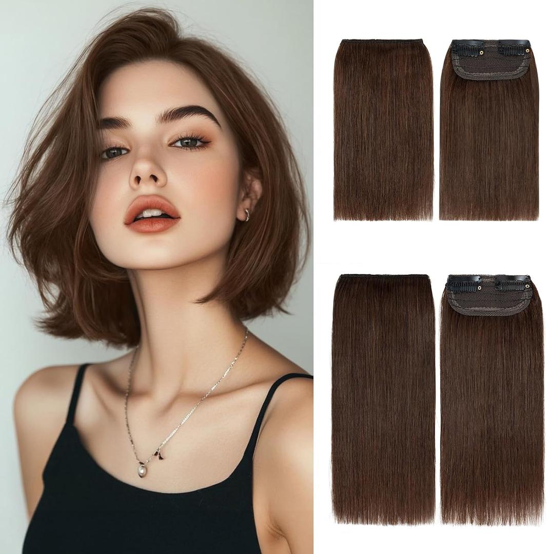 Rich Choices Short Clip in Hair Extensions Real Human Hair - 4PCS Remy Mini Clip ins Hairpiece for Women - Hairs Extensions for Thin Hairs 2PCS 6inch+2PCS 8inch #4 Medium Brown