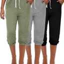 Ficerd 3 Pcs Women's Capri Sweatpants Joggers Summer Casual Sports Cropped Lounge Pants High Waisted Athletic with Pockets 
(Black, Bean Green, Light Grey, XLarge)