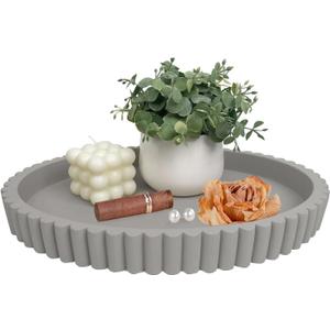 Oval Tray for Coffee Table Dcor 13" Concrete Modern Decorative Trays Home Dcor Accents -Circle Coffee Table Centerpieces - Island Decor Contemporary Decor Tray (Premium Grey)